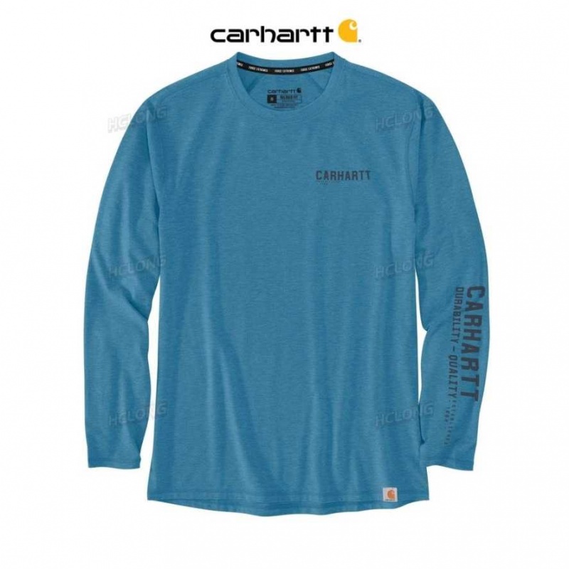 Carhartt Force Extremes Relaxed Fit Lätta Long-Sleeve Logo Tryck T-Shirt Blå | SE0001195