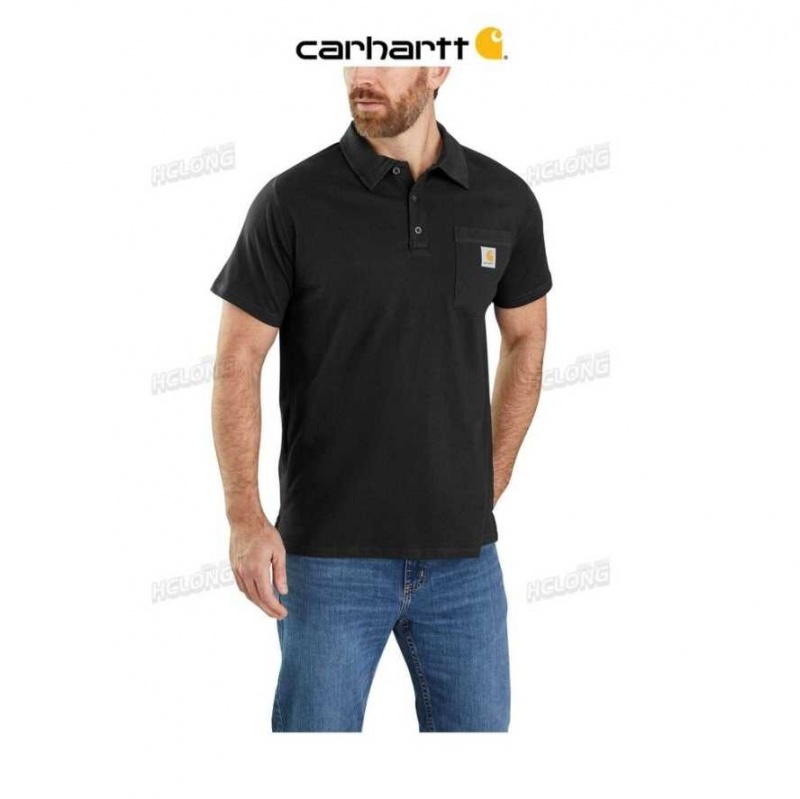 Carhartt Force Relaxed Fit Midweight Korta-Sleeve Pocket Polo Svarta | SE0001141