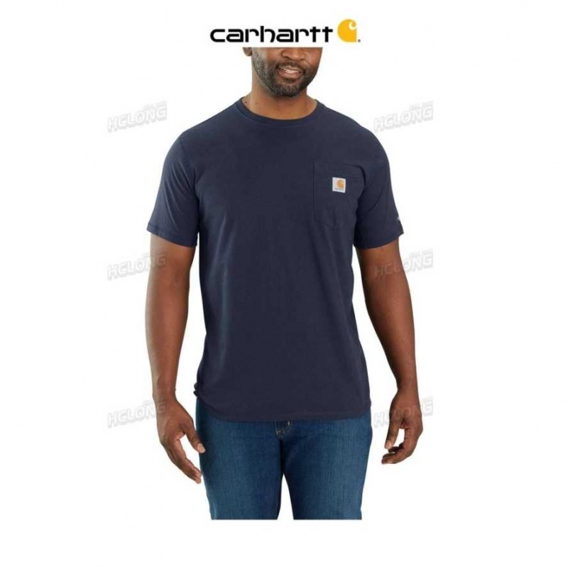 Carhartt Force Relaxed Fit Midweight Korta-Sleeve Pocket T-Shirt Marinblå | SE0001180