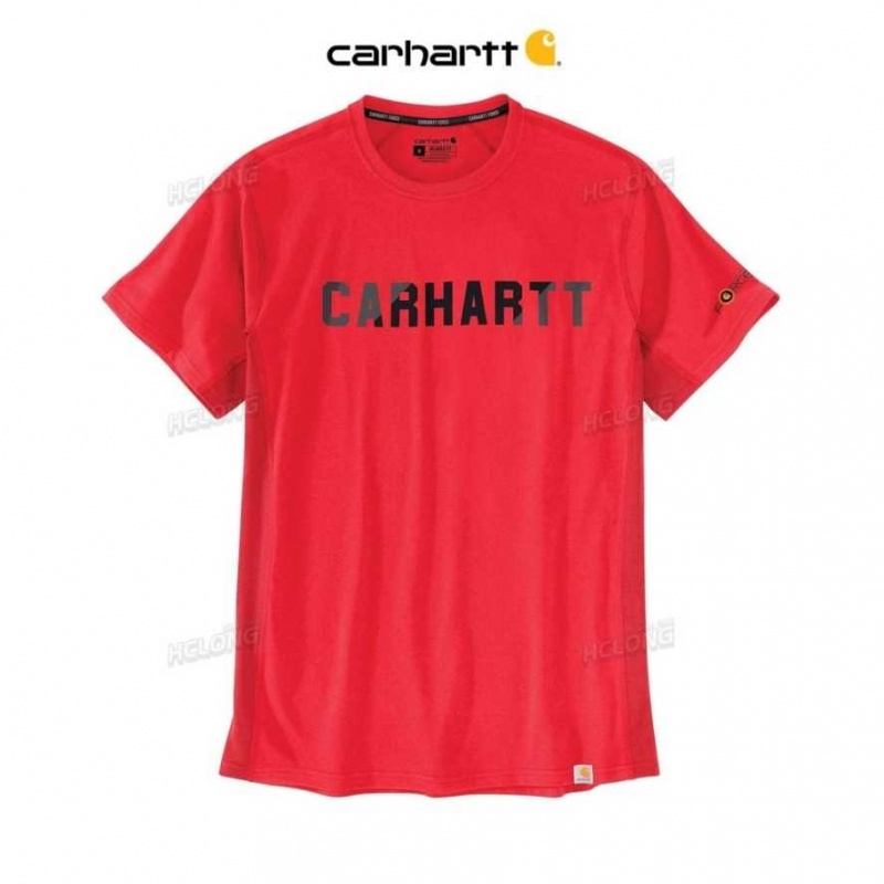 Carhartt Force Relaxed Fit Midweight Korta-Sleeve Block Logo Tryck T-Shirt Röda | SE0001200