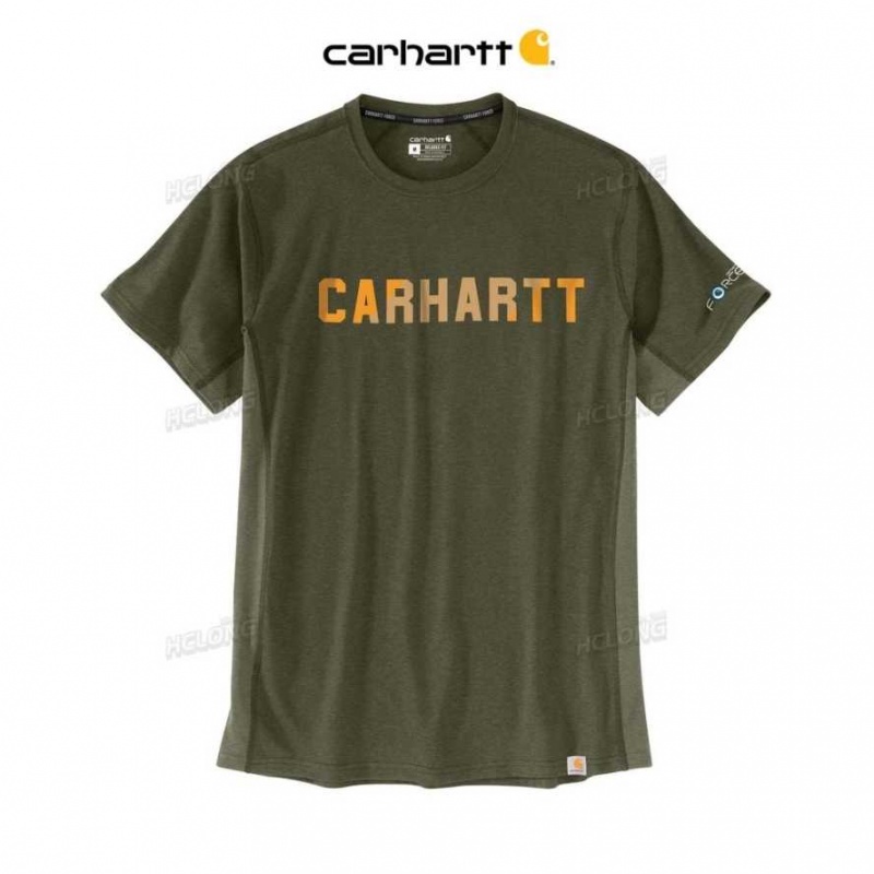 Carhartt Force Relaxed Fit Midweight Korta-Sleeve Block Logo Tryck T-Shirt Basil Heather | SE0001205