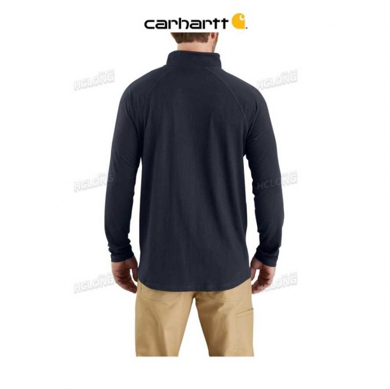 Carhartt Force Relaxed Fit Midweight Long-Sleeve Quarter-Zip Mock-Neck T-Shirt Marinblå | SE0001147