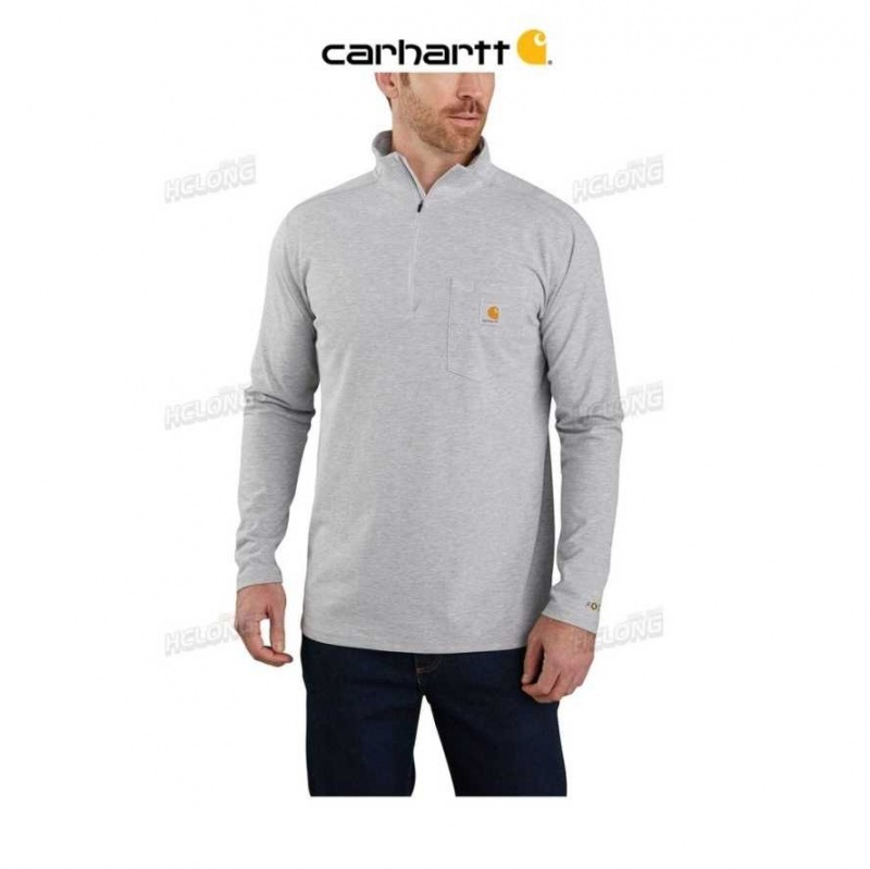 Carhartt Force Relaxed Fit Midweight Long-Sleeve Quarter-Zip Mock-Neck T-Shirt Heather Gray | SE0001148