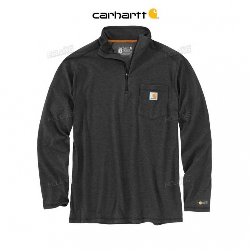 Carhartt Force Relaxed Fit Midweight Long-Sleeve Quarter-Zip Mock-Neck T-Shirt Carbon Heather | SE0001150