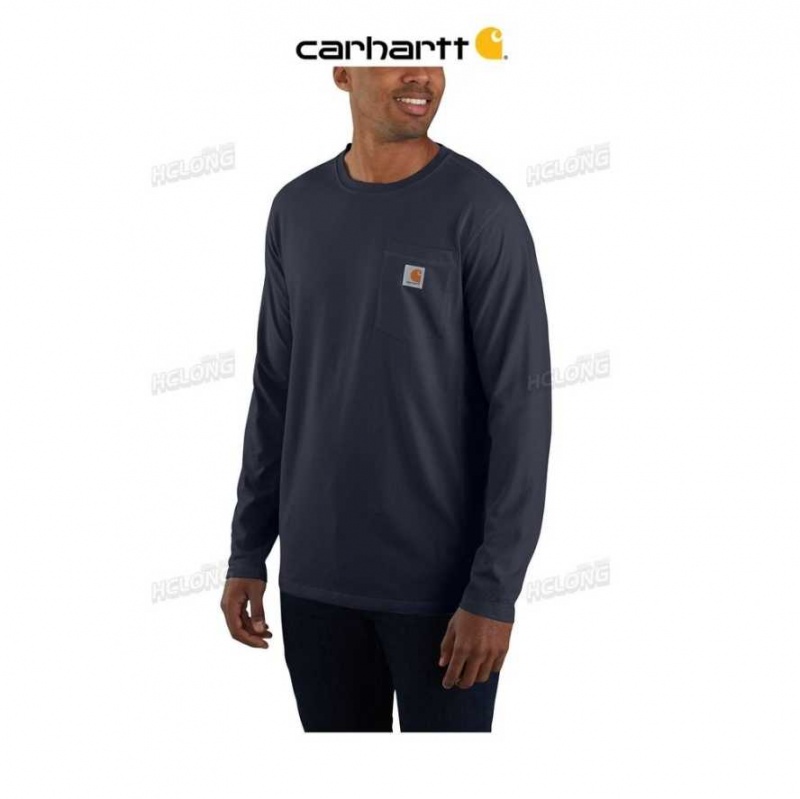 Carhartt Force Relaxed Fit Midweight Long-Sleeve Pocket T-Shirt Marinblå | SE0001191