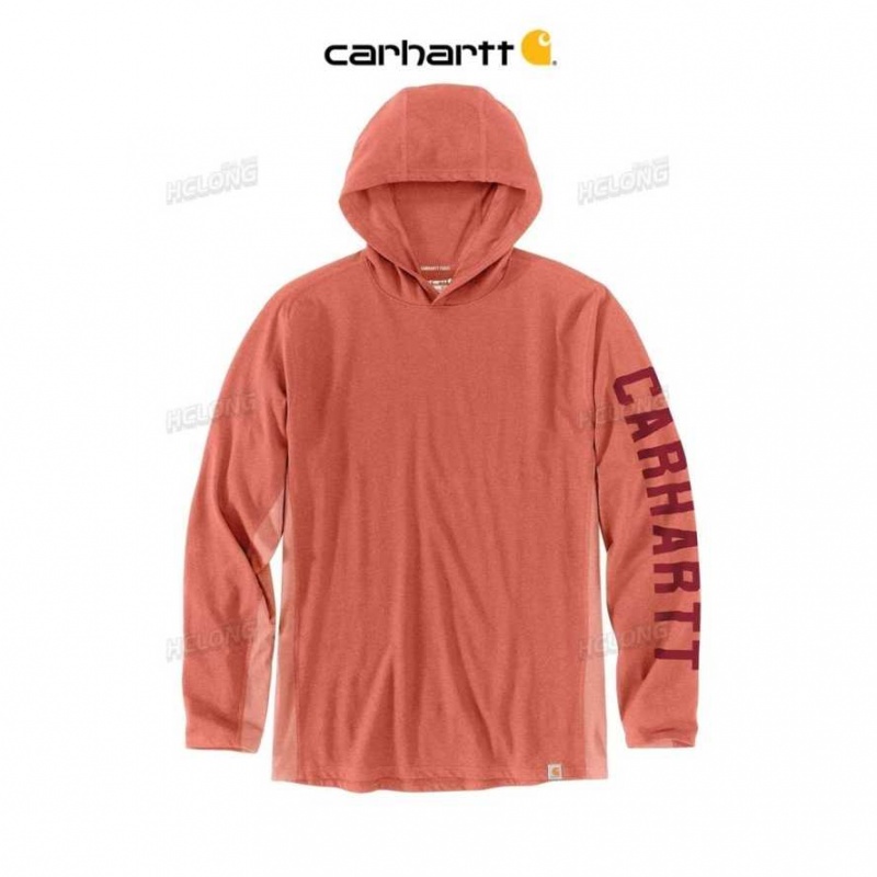 Carhartt Force Relaxed Fit Midweight Long-Sleeve Logo Tryck Hooded T-Shirt Orange | SE0001233