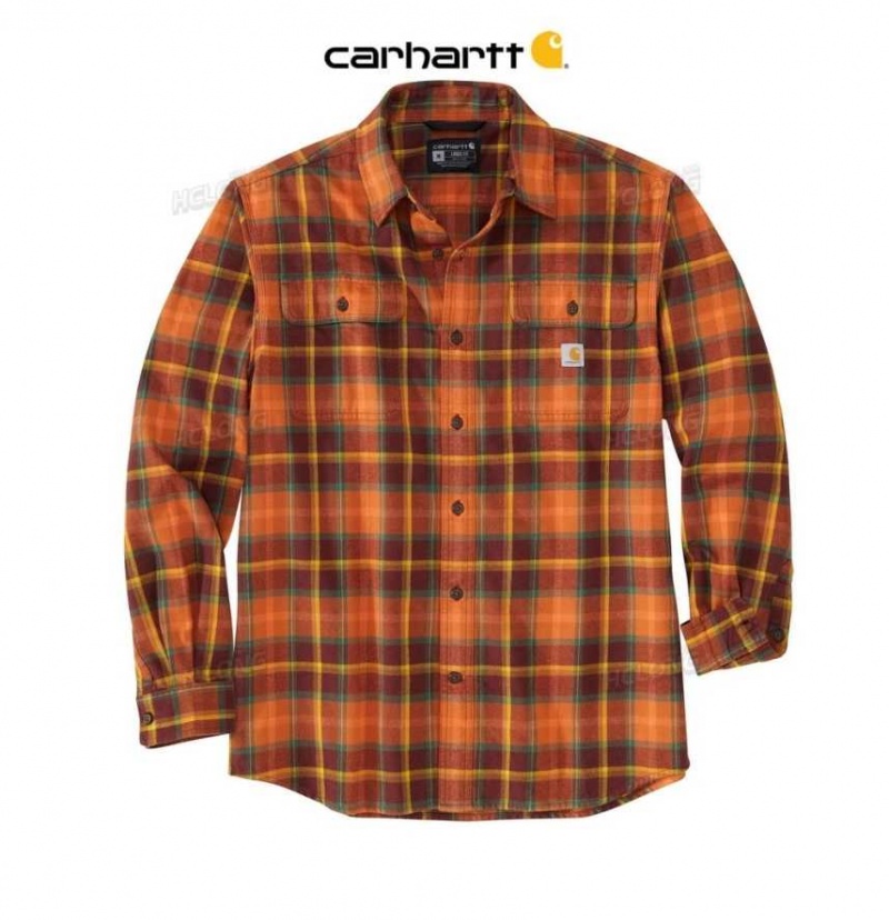 Carhartt Loose Fit Heavyweight Flannel Long-Sleeve Plaid Shirt Burnt Sienna | SE0001226