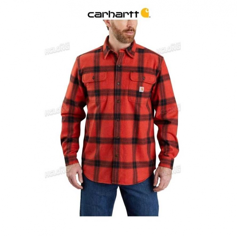 Carhartt Loose Fit Heavyweight Flannel Long-Sleeve Plaid Shirt Chili Pepper | SE0001229