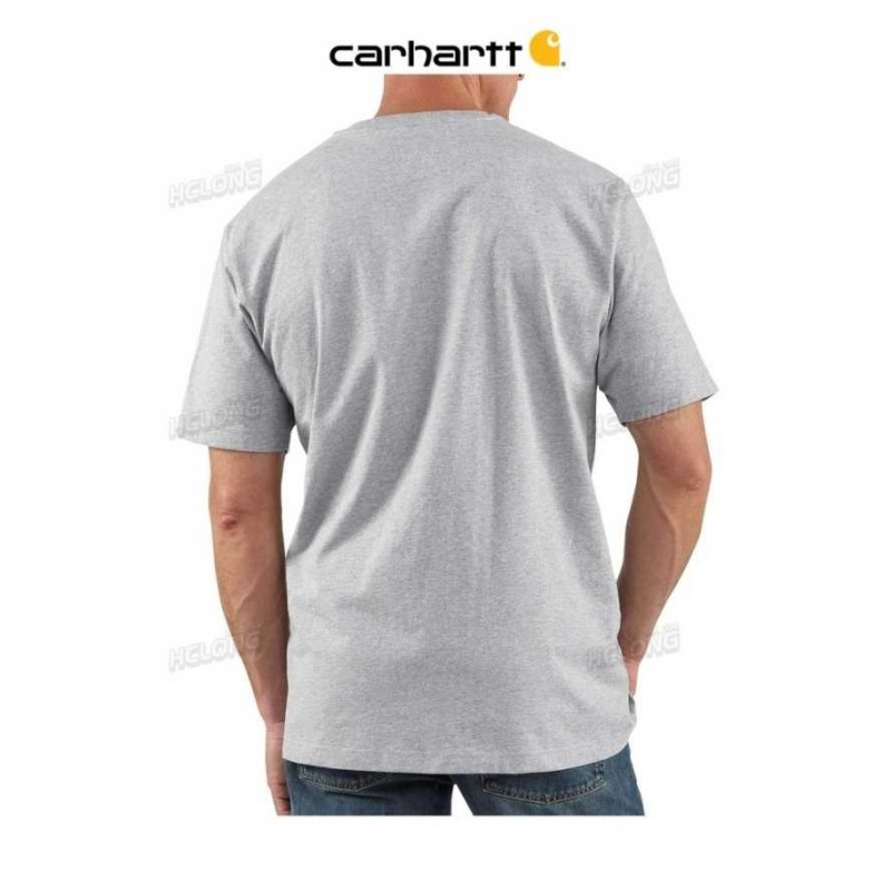 Carhartt Loose Fit Heavyweight Korta-Sleeve Pocket Henley T-Shirt Heather Gray | SE0001296