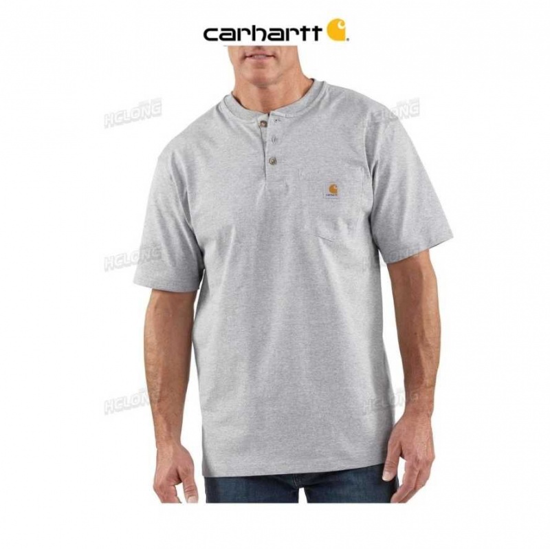 Carhartt Loose Fit Heavyweight Korta-Sleeve Pocket Henley T-Shirt Heather Gray | SE0001296