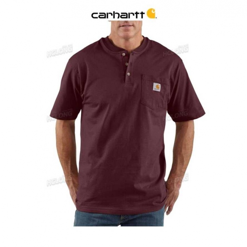 Carhartt Loose Fit Heavyweight Korta-Sleeve Pocket Henley T-Shirt Port | SE0001297