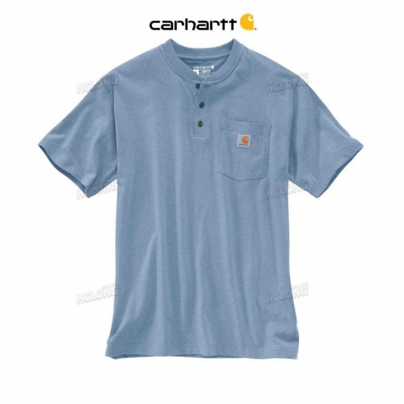 Carhartt Loose Fit Heavyweight Korta-Sleeve Pocket Henley T-Shirt Blå | SE0001302