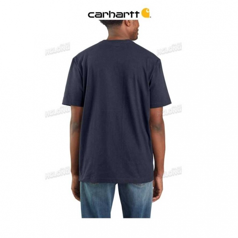 Carhartt Loose Fit Heavyweight Korta-Sleeve Pocket T-Shirt Marinblå | SE0001322