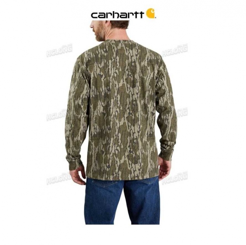 Carhartt Loose Fit Heavyweight Long-Sleeve Pocket Camo Logo Tryck T-Shirt Camo | SE0001236