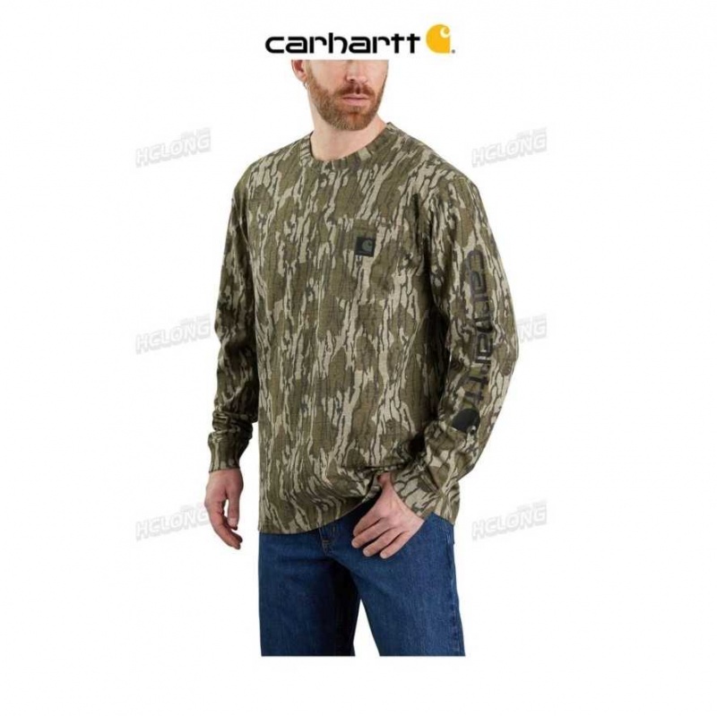 Carhartt Loose Fit Heavyweight Long-Sleeve Pocket Camo Logo Tryck T-Shirt Camo | SE0001236