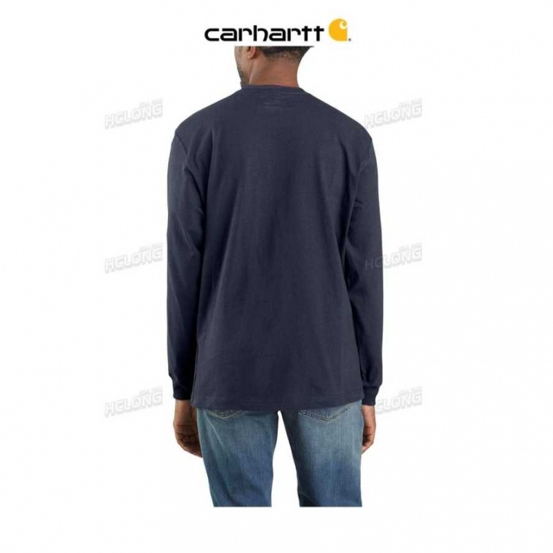 Carhartt Loose Fit Heavyweight Long-Sleeve Pocket T-Shirt Marinblå | SE0001254