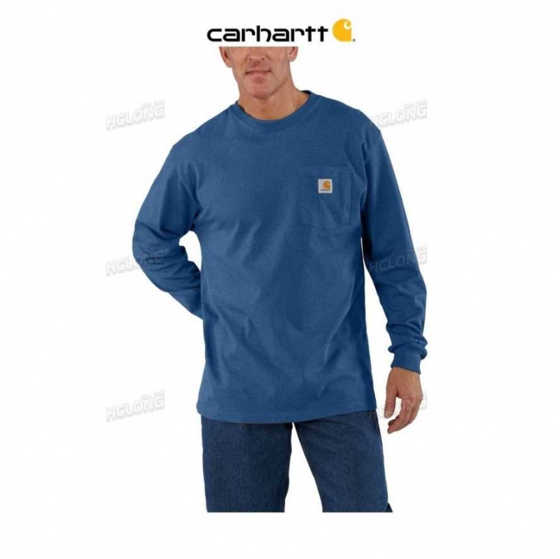 Carhartt Loose Fit Heavyweight Long-Sleeve Pocket T-Shirt Lakeshore Heather | SE0001261