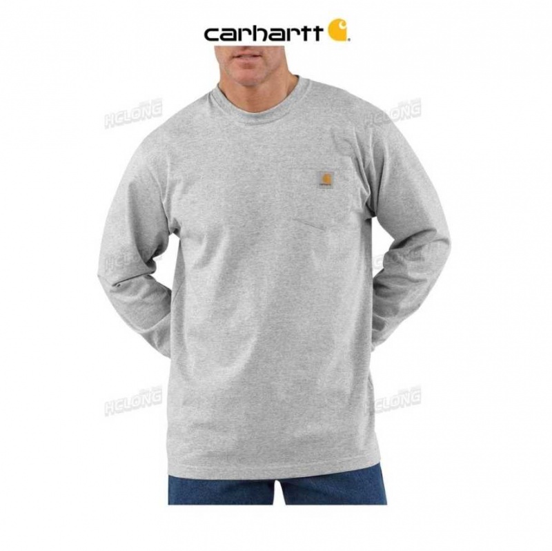 Carhartt Loose Fit Heavyweight Long-Sleeve Pocket T-Shirt Heather Gray | SE0001262