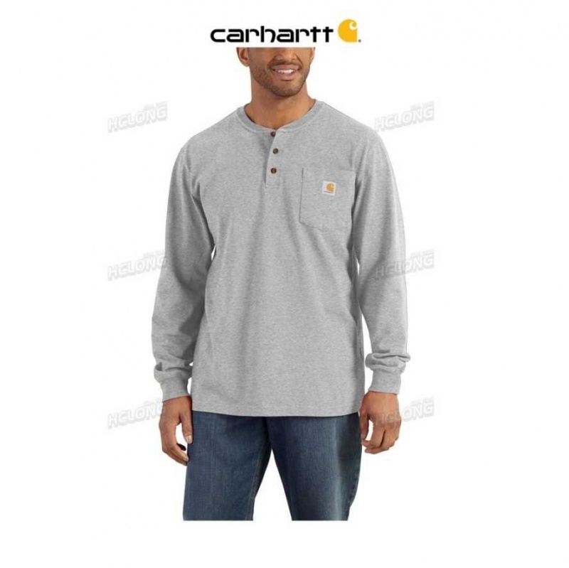 Carhartt Loose Fit Heavyweight Long-Sleeve Pocket Henley T-Shirt Heather Gray | SE0001264