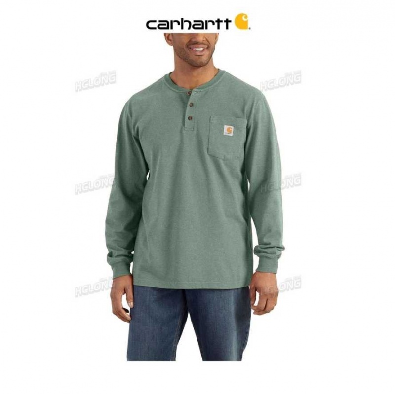 Carhartt Loose Fit Heavyweight Long-Sleeve Pocket Henley T-Shirt Jade Heather | SE0001267