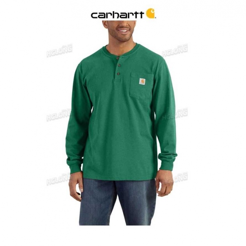 Carhartt Loose Fit Heavyweight Long-Sleeve Pocket Henley T-Shirt North Woods Heather | SE0001268