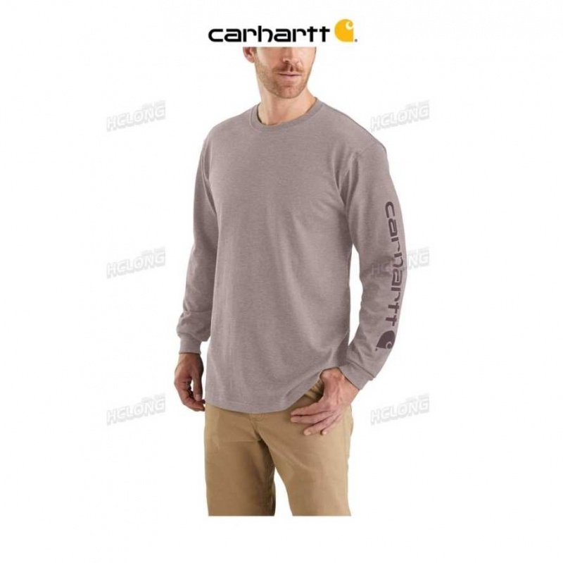 Carhartt Loose Fit Heavyweight Long-Sleeve Logo Sleeve Tryck T-Shirt Ash Violet Heather | SE0001282