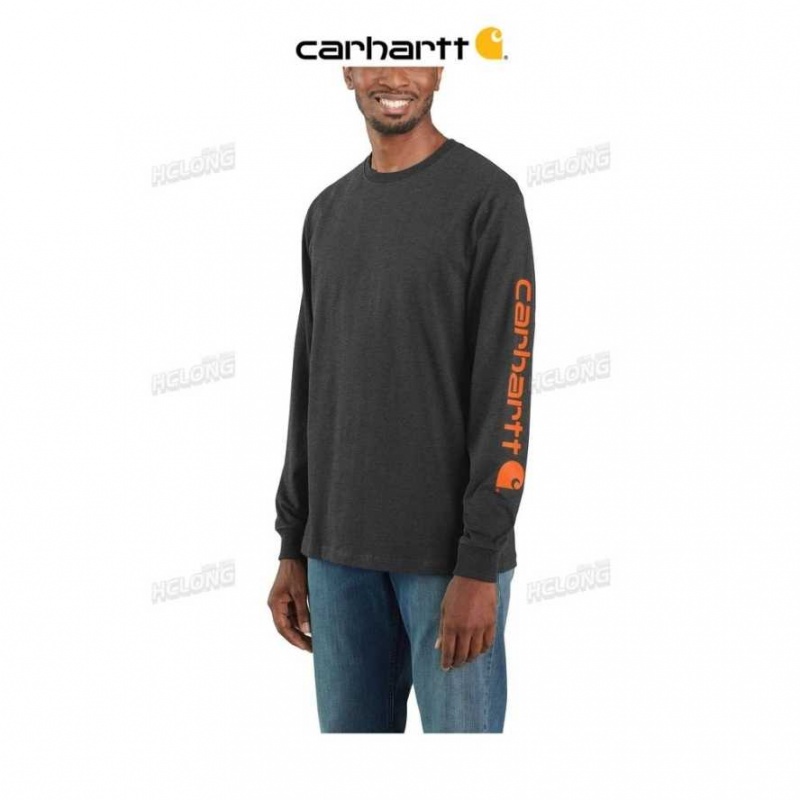 Carhartt Loose Fit Heavyweight Long-Sleeve Logo Sleeve Tryck T-Shirt Carbon Heather | SE0001288