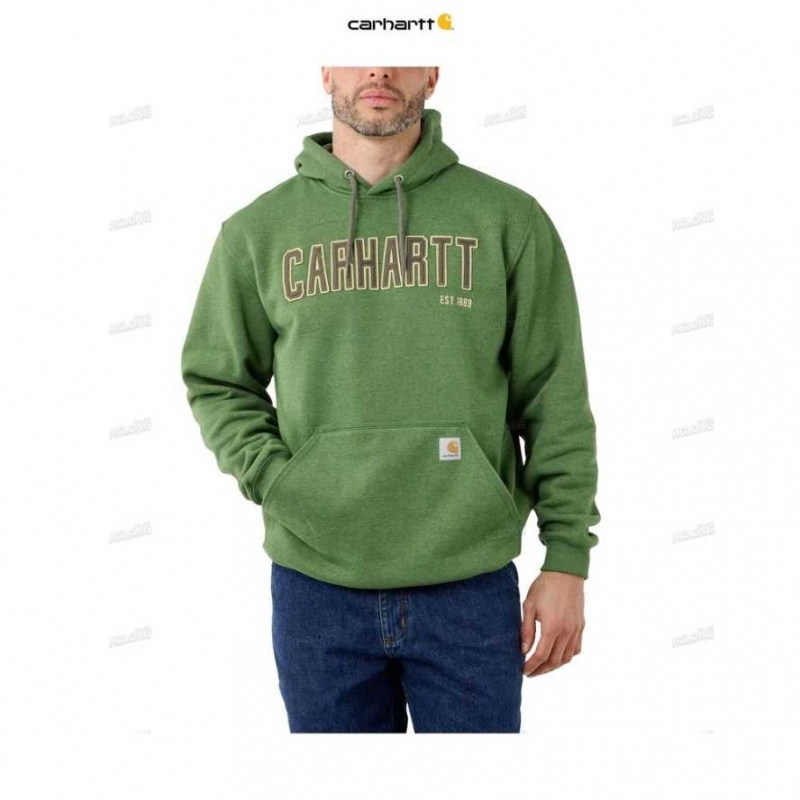 Carhartt Loose Fit Midweight Felt Logo Tryck Sweatshirt Arborvitae Heather | SE0000473