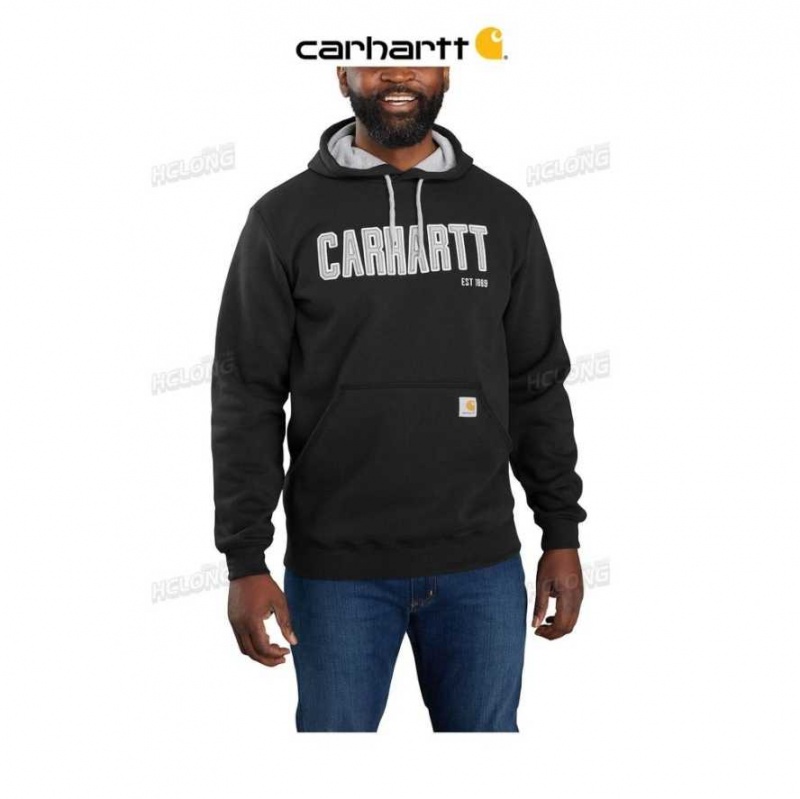 Carhartt Loose Fit Midweight Felt Logo Tryck Sweatshirt Svarta | SE0000475