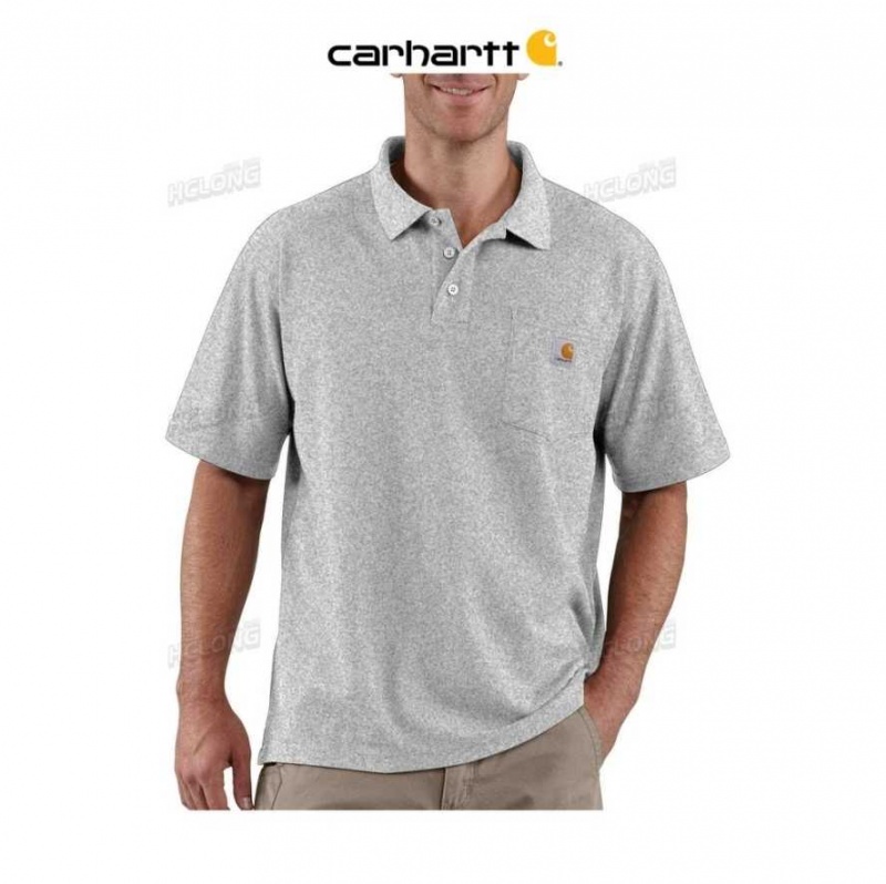 Carhartt Loose Fit Midweight Korta-Sleeve Pocket Polo Heather Gray | SE0001291