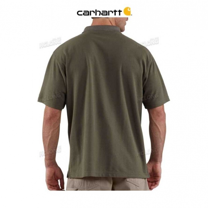 Carhartt Loose Fit Midweight Korta-Sleeve Pocket Polo Moss | SE0001292