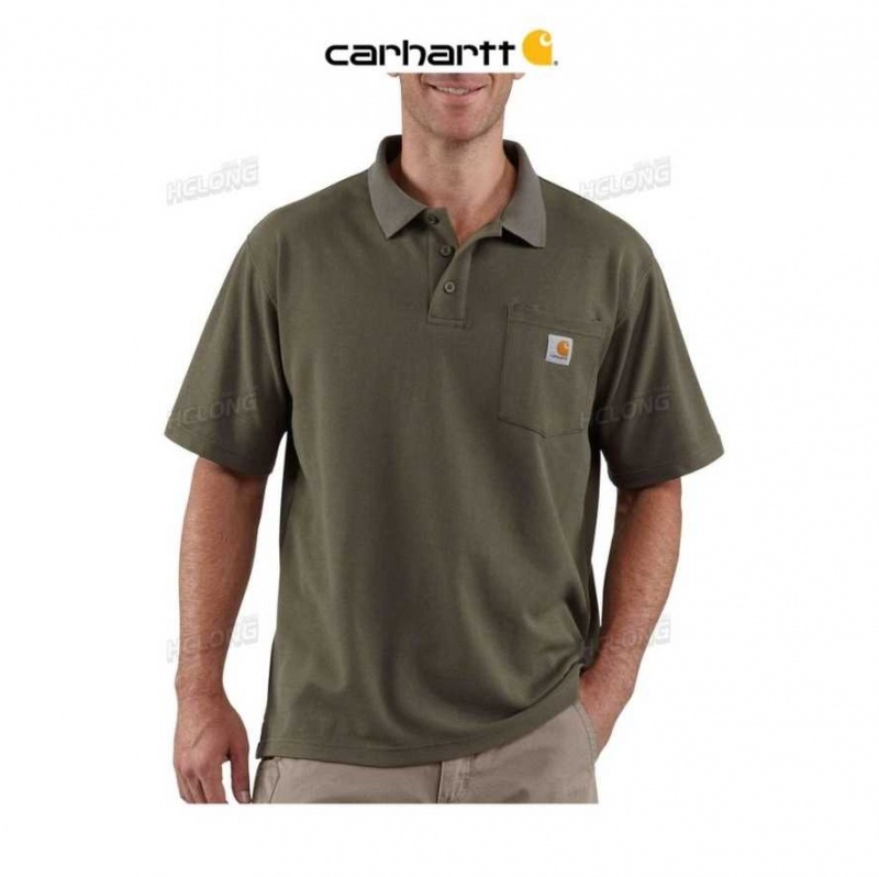 Carhartt Loose Fit Midweight Korta-Sleeve Pocket Polo Moss | SE0001292