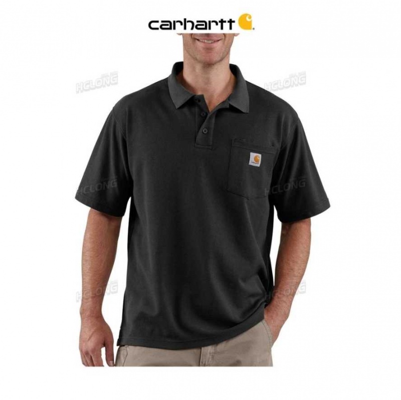 Carhartt Loose Fit Midweight Korta-Sleeve Pocket Polo Svarta | SE0001293