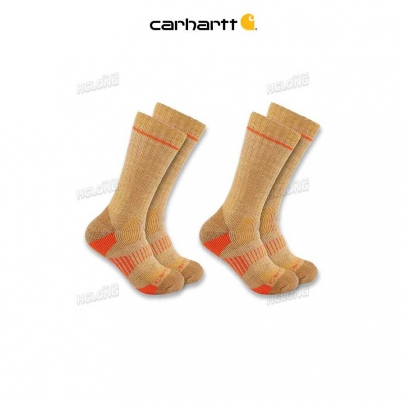 Carhartt Midweight Syntetiskt-Ull Blend Boot Sock 2-Pack Khaki | SE0002647