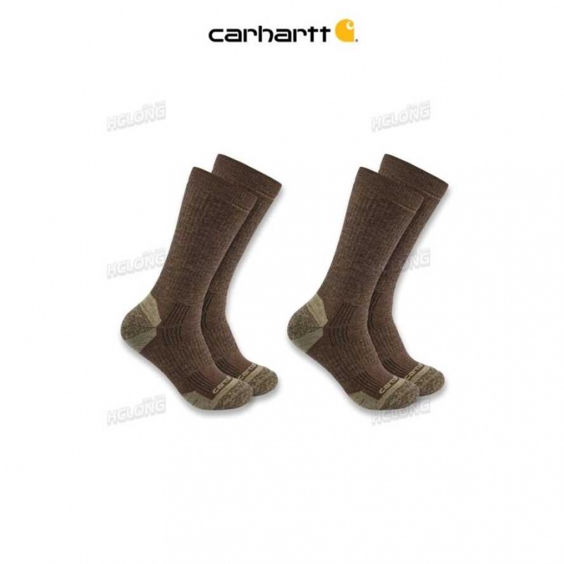 Carhartt Midweight Syntetiskt-Ull Blend Crew Sock 2-Pack Mörkkaffe | SE0002748