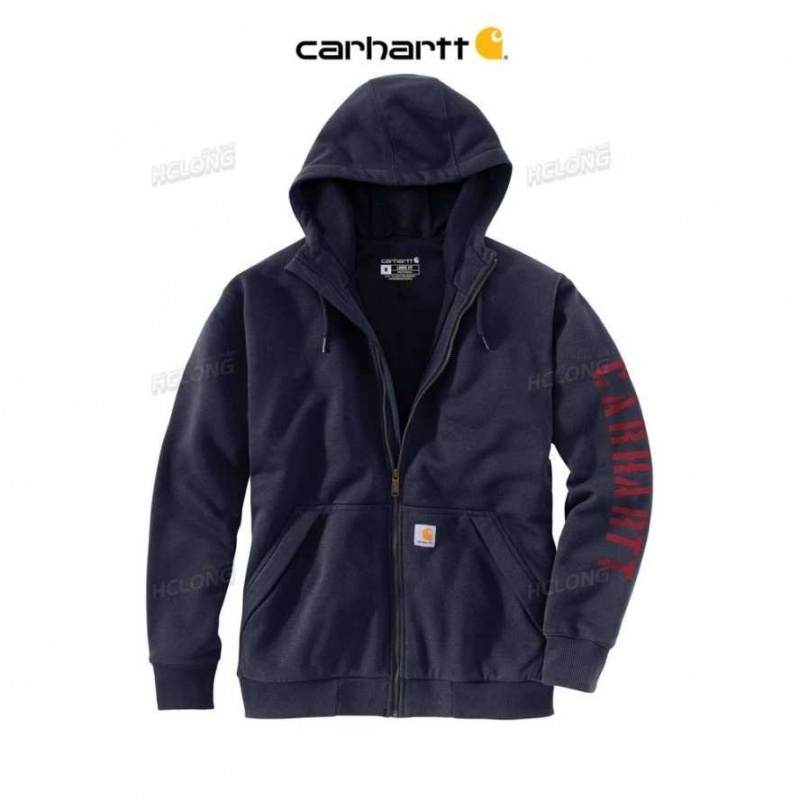 Carhartt Rain Defender Loose Fit Fleece-Fodrade Logo Tryck Sweatshirt Marinblå | SE0000467