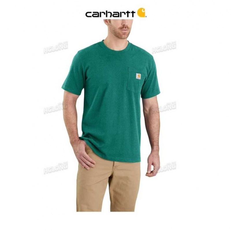 Carhartt Relaxed Fit Heavyweight Korta-Sleeve Pocket T-Shirt Gröna | SE0001109