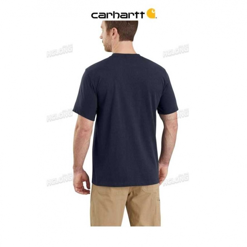 Carhartt Relaxed Fit Heavyweight Korta-Sleeve Pocket T-Shirt Marinblå | SE0001110