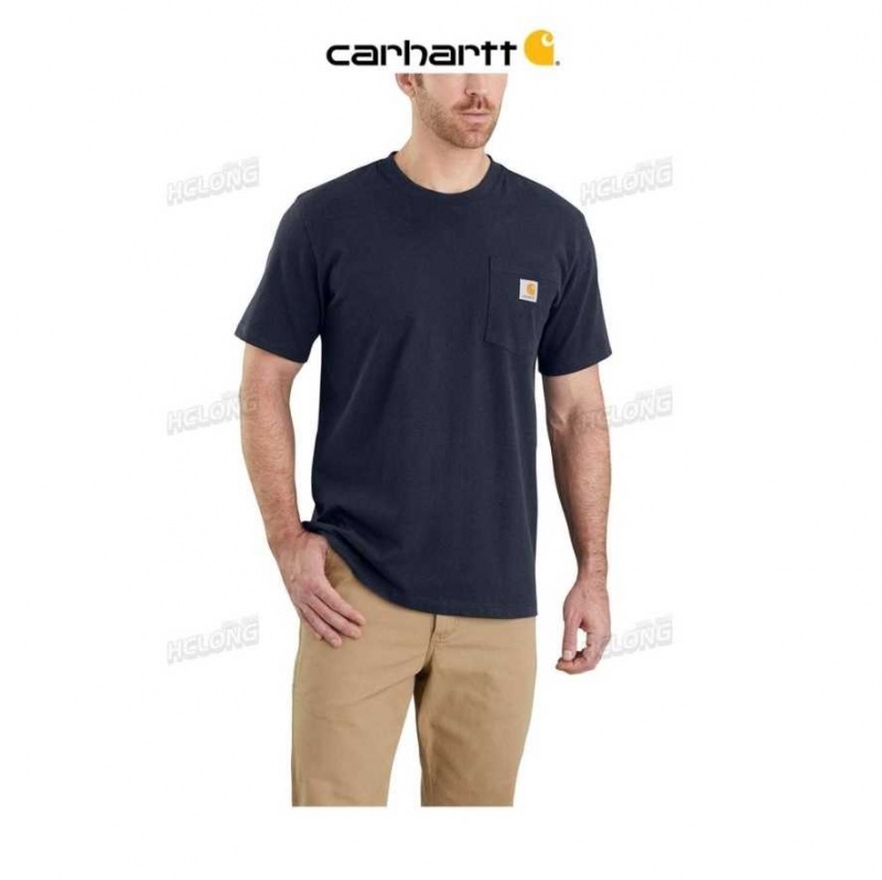 Carhartt Relaxed Fit Heavyweight Korta-Sleeve Pocket T-Shirt Marinblå | SE0001110