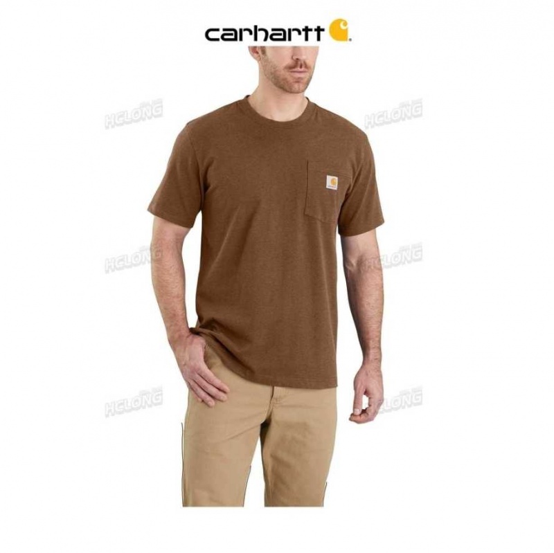 Carhartt Relaxed Fit Heavyweight Korta-Sleeve Pocket T-Shirt Oiled Walnut Heather | SE0001112