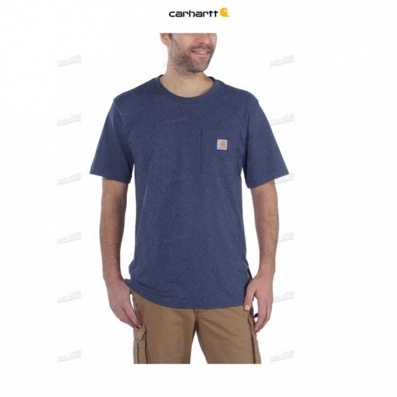 Carhartt Relaxed Fit Heavyweight Korta-Sleeve Pocket T-Shirt Mörkblå | SE0001116