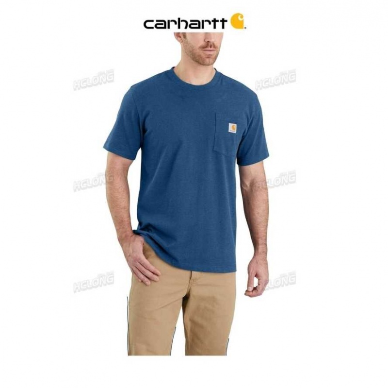 Carhartt Relaxed Fit Heavyweight Korta-Sleeve Pocket T-Shirt Lakeshore Heather | SE0001117