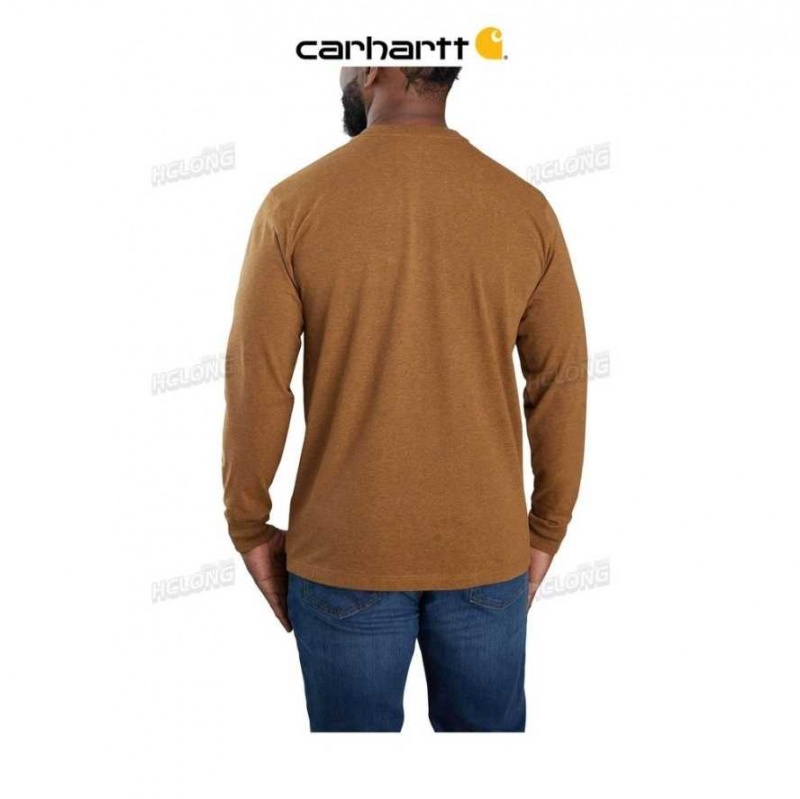 Carhartt Relaxed Fit Heavyweight Long-Sleeve Camo Logo Tryck T-Shirt Oiled Walnut Heather | SE0001237