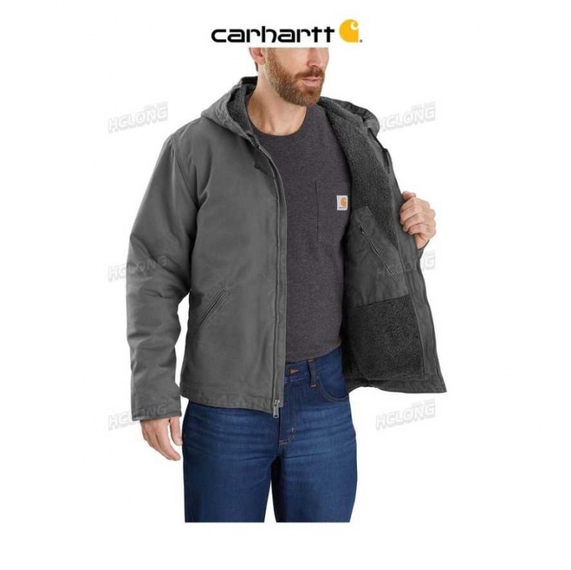 Carhartt Relaxed Fit Washed Duck Sherpa-Fodrade Jacket Gravel | SE0000166