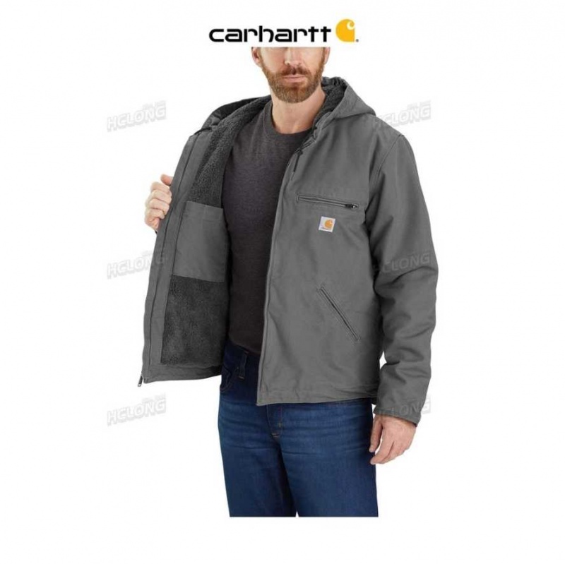 Carhartt Relaxed Fit Washed Duck Sherpa-Fodrade Jacket Gravel | SE0000166