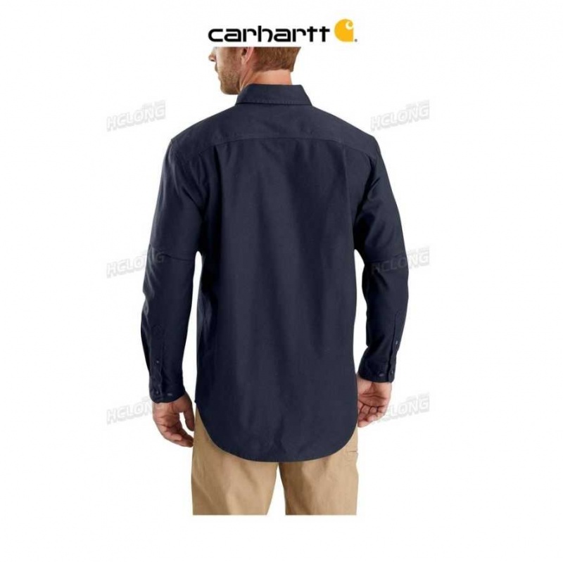 Carhartt Rugged Flex Relaxed Fit Midweight Canvas Long-Sleeve Shirt Marinblå | SE0001135