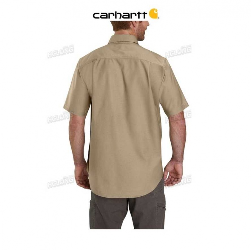 Carhartt Rugged Flex Relaxed Fit Midweight Canvas Korta-Sleeve Shirt Mörkkhaki | SE0001136