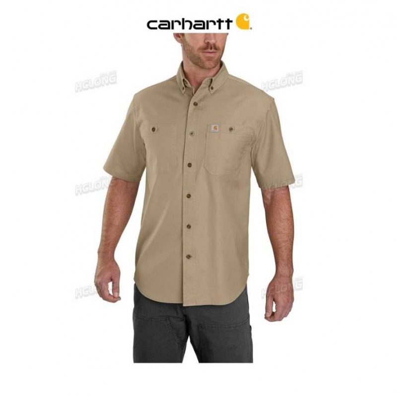 Carhartt Rugged Flex Relaxed Fit Midweight Canvas Korta-Sleeve Shirt Mörkkhaki | SE0001136