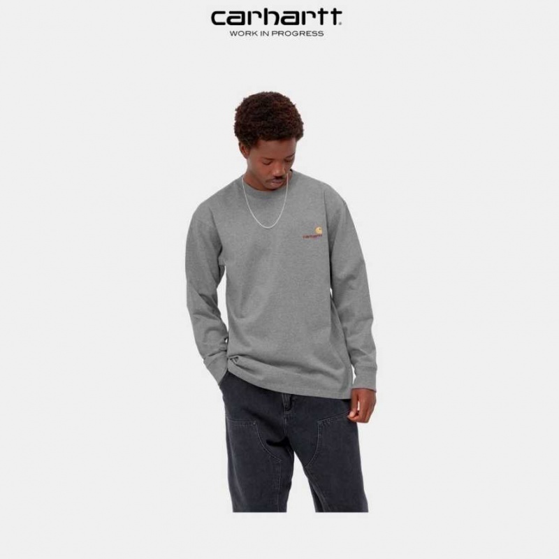 Carhartt Wip American Script Long Sleeve T-Shirt Mörkgrå | SE0000801