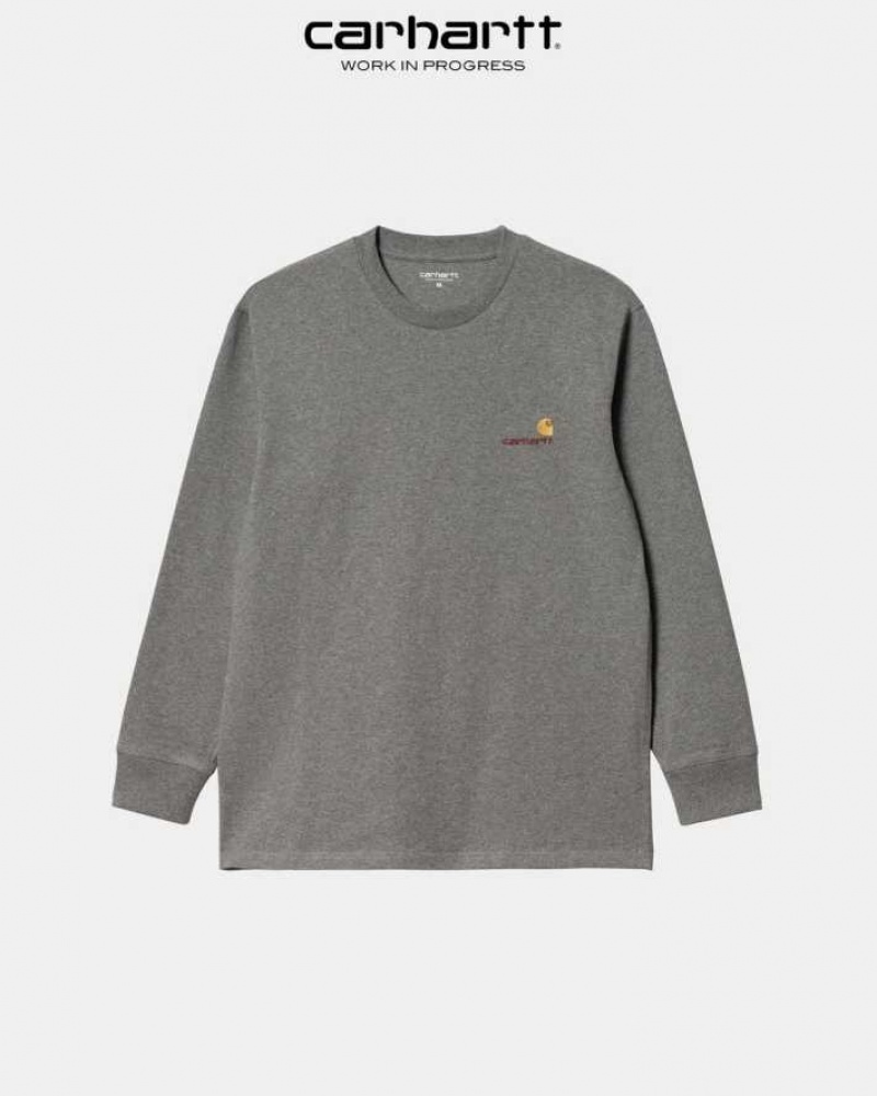 Carhartt Wip American Script Long Sleeve T-Shirt Mörkgrå | SE0000801